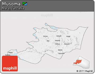Silver Style 3D Map of Musoma, single color outside