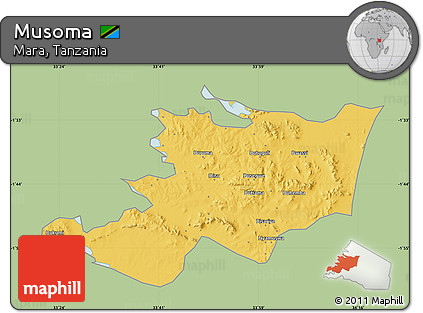 Savanna Style Map of Musoma, single color outside