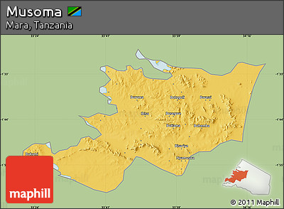 Savanna Style Map of Musoma, single color outside