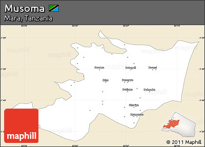 Classic Style Simple Map of Musoma, single color outside