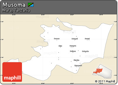 Classic Style Simple Map of Musoma, single color outside