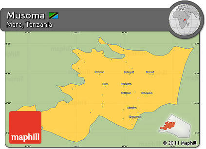 Savanna Style Simple Map of Musoma, single color outside