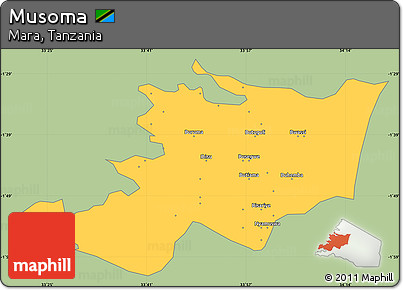 Savanna Style Simple Map of Musoma, single color outside