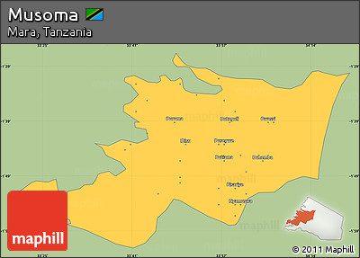 Savanna Style Simple Map of Musoma, single color outside