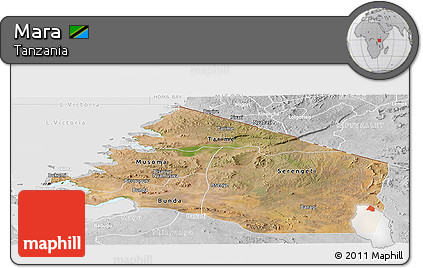 Satellite Panoramic Map of Mara, lighten, desaturated