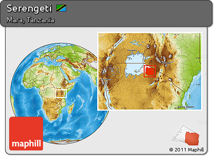 Physical Location Map of Serengeti, highlighted parent region