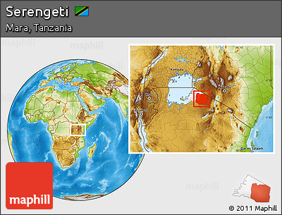 Physical Location Map of Serengeti, highlighted parent region