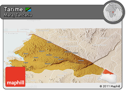 Physical 3D Map of Tarime, lighten