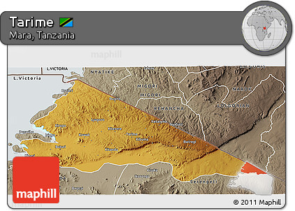 Physical 3D Map of Tarime, semi-desaturated