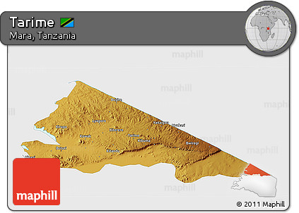 Physical 3D Map of Tarime, single color outside
