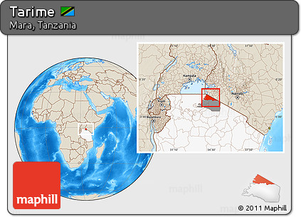 Shaded Relief Location Map of Tarime, highlighted country, highlighted parent region
