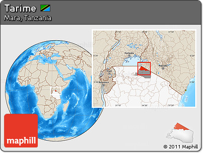 Shaded Relief Location Map of Tarime, highlighted country, highlighted parent region
