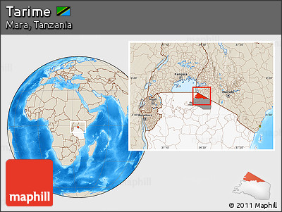 Shaded Relief Location Map of Tarime, highlighted country, highlighted parent region