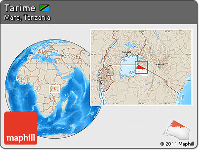 Shaded Relief Location Map of Tarime, highlighted parent region