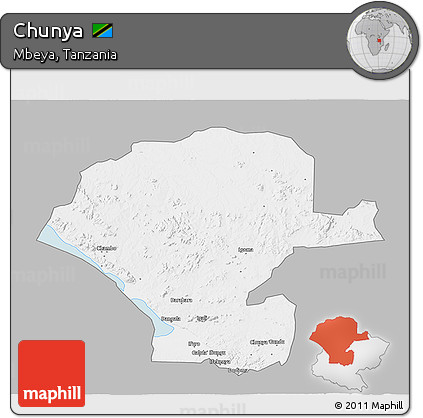 Gray 3D Map of Chunya, single color outside