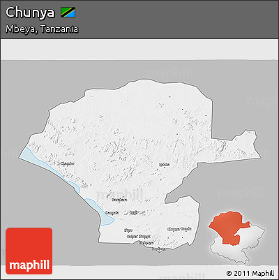 Gray 3D Map of Chunya, single color outside