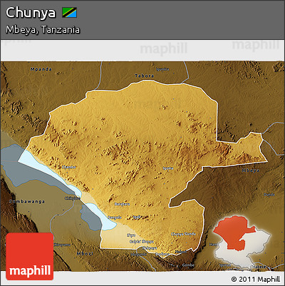 Physical 3D Map of Chunya, darken