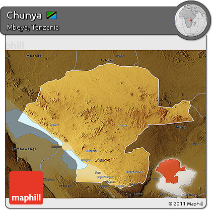 Physical 3D Map of Chunya, darken