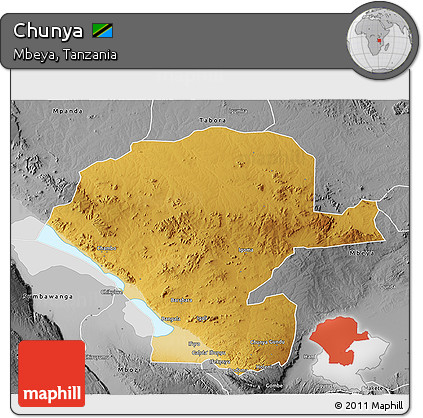 Physical 3D Map of Chunya, desaturated