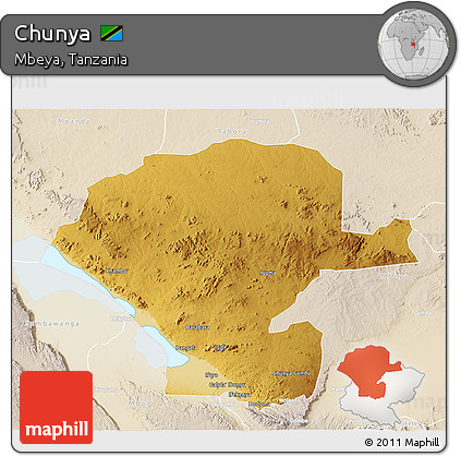 Physical 3D Map of Chunya, lighten
