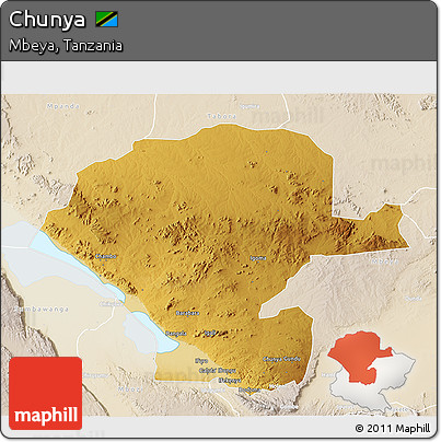 Physical 3D Map of Chunya, lighten