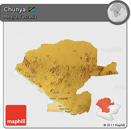 Physical 3D Map of Chunya, single color outside