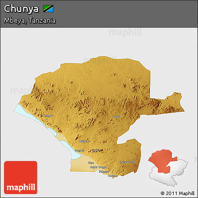 Physical 3D Map of Chunya, single color outside