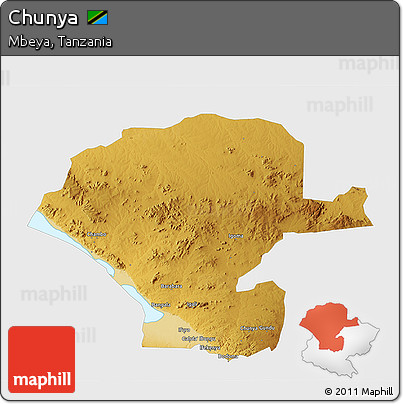 Physical 3D Map of Chunya, single color outside