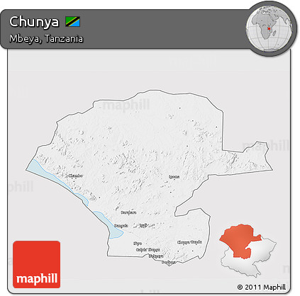 Silver Style 3D Map of Chunya, single color outside