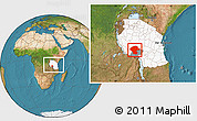 Satellite Location Map of Chunya, highlighted country, highlighted parent region, within the entire country