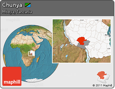 Satellite Location Map of Chunya, highlighted country, highlighted parent region