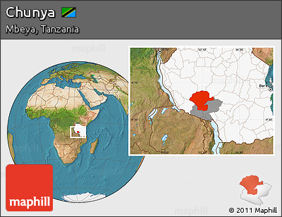 Satellite Location Map of Chunya, highlighted country, highlighted parent region