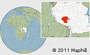 Savanna Style Location Map of Chunya, highlighted country, hill shading