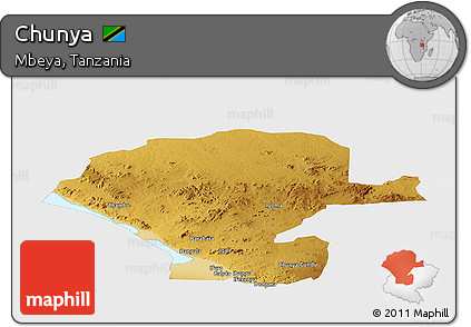 Physical Panoramic Map of Chunya, single color outside