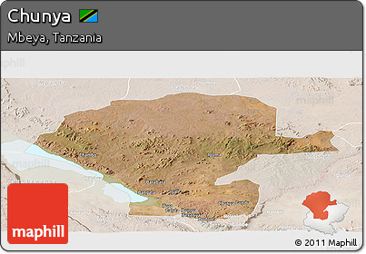 Satellite Panoramic Map of Chunya, lighten