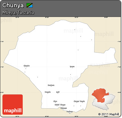 Classic Style Simple Map of Chunya, single color outside