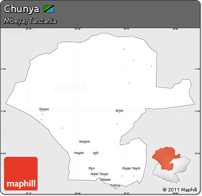Silver Style Simple Map of Chunya, single color outside