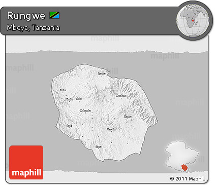 Gray 3D Map of Rungwe, single color outside