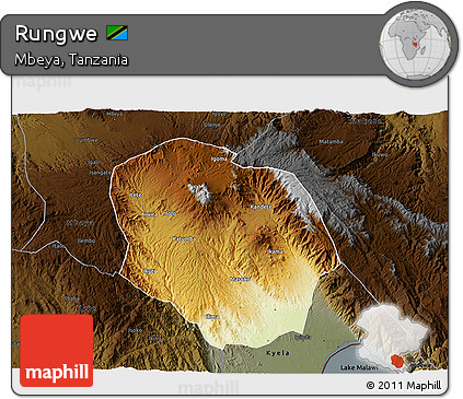 Physical 3D Map of Rungwe, darken