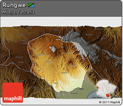 Physical 3D Map of Rungwe, darken