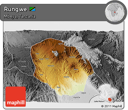 Physical 3D Map of Rungwe, desaturated