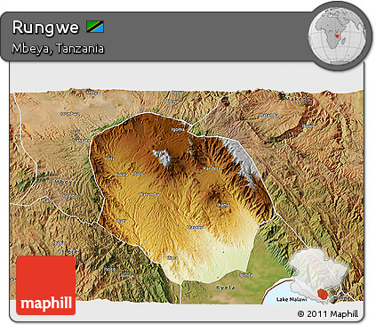 Physical 3D Map of Rungwe, satellite outside