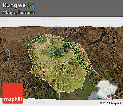 Satellite 3D Map of Rungwe, darken