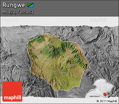 Satellite 3D Map of Rungwe, desaturated