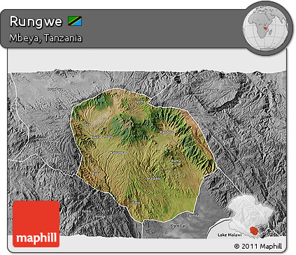Satellite 3D Map of Rungwe, desaturated