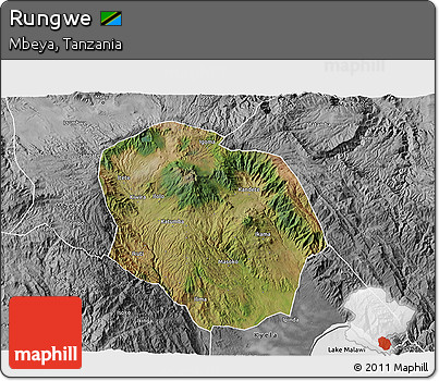 Satellite 3D Map of Rungwe, desaturated