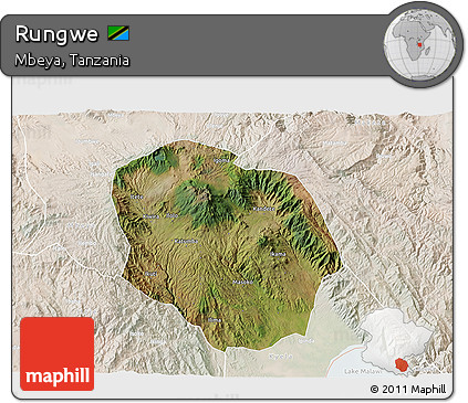 Satellite 3D Map of Rungwe, lighten