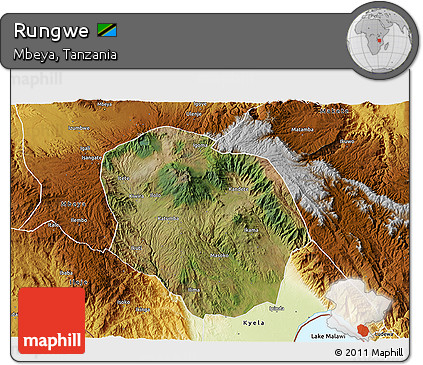 Satellite 3D Map of Rungwe, physical outside