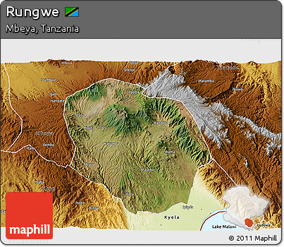 Satellite 3D Map of Rungwe, physical outside