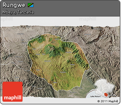 Satellite 3D Map of Rungwe, semi-desaturated